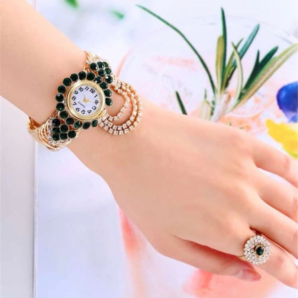 Green- Rhinestone watch set​​
